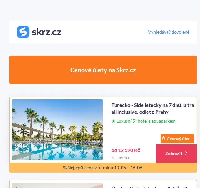 Skrz: Last minute dovolené od 6 790 Kč – červen 2026 | Nuslet.cz