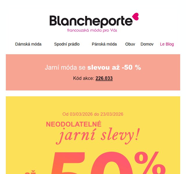 Blancheporte: Jarní slevy až -50 % na módu – duben 2026