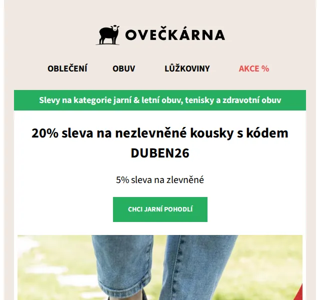 Ovečkárna: Jarní obuv sleva 20 % – duben 2026 | Nuslet.cz
