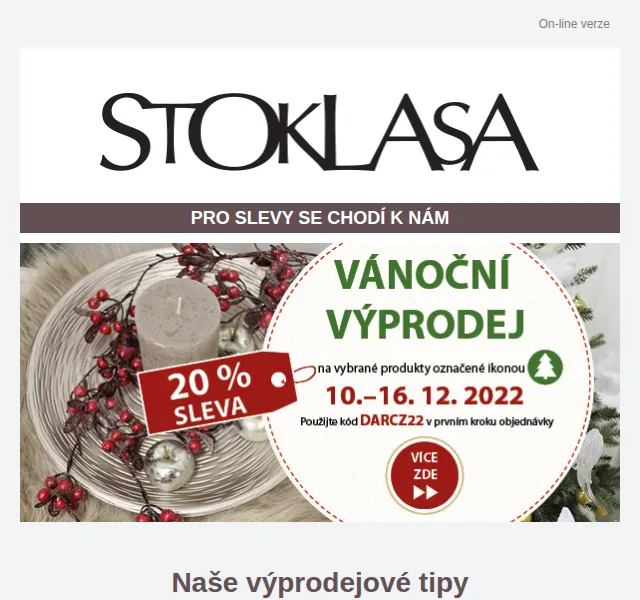 Stoklasa: Vánoční výprodej 2022 – prosinec 2026 | Nuslet.cz