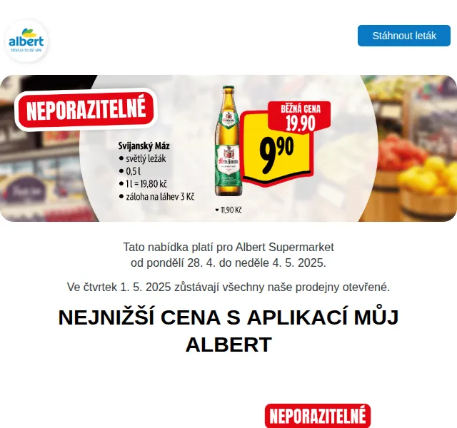 Albert: Špekáčky za 8,50 Kč/100 g a Harmony Toaletní papír za 49,90 Kč – červen 2026 | Nuslet.cz