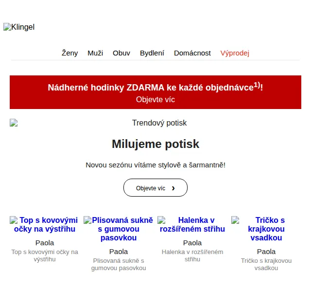 KLiNGEL: letní výprodej až 70 % a hodinky zdarma – červen 2026 | Nuslet.cz