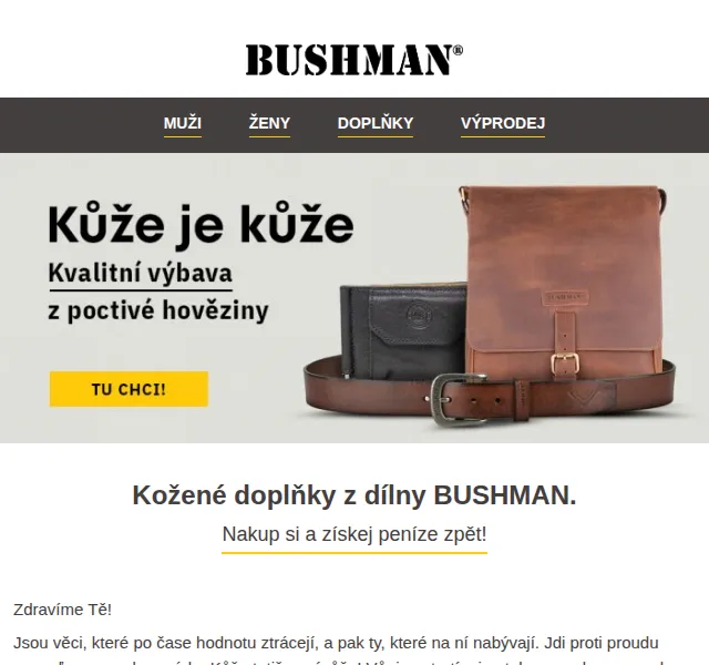 BUSHMAN: Kožené doplňky a boty – červen 2026 | Nuslet.cz