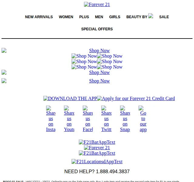Forever 21: BOGO $1 Sale + slevy až 70 % – červen 2026 | Nuslet.cz