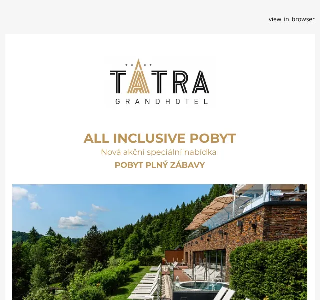 Grandhotel Tatra: All inclusive pobyt v Beskydech – červen 2026