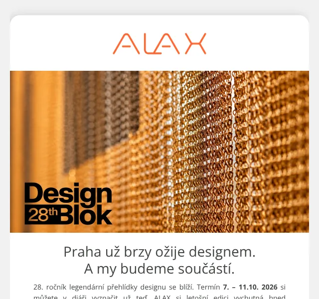 ALAX nábytek: Designblok 2026 – 3 lokace – září