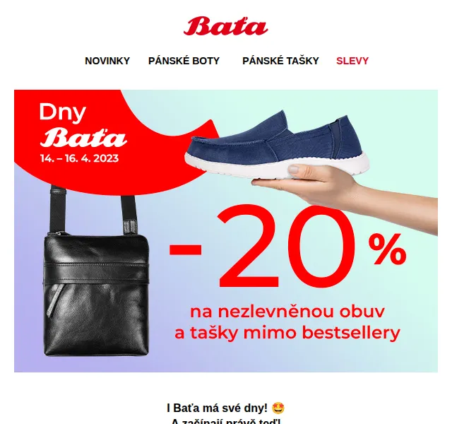 Baťa: Sleva 20 % na obuv a tašky – červen 2026 | Nuslet.cz