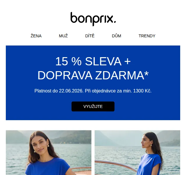 Bonprix: 15 % sleva + doprava zdarma – červen 2026