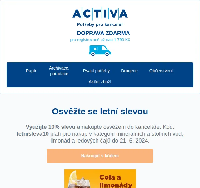 ACTIVA: 10% sleva na Coca Colu, Mattoni a Ice Tea – červen 2026 | Nuslet.cz