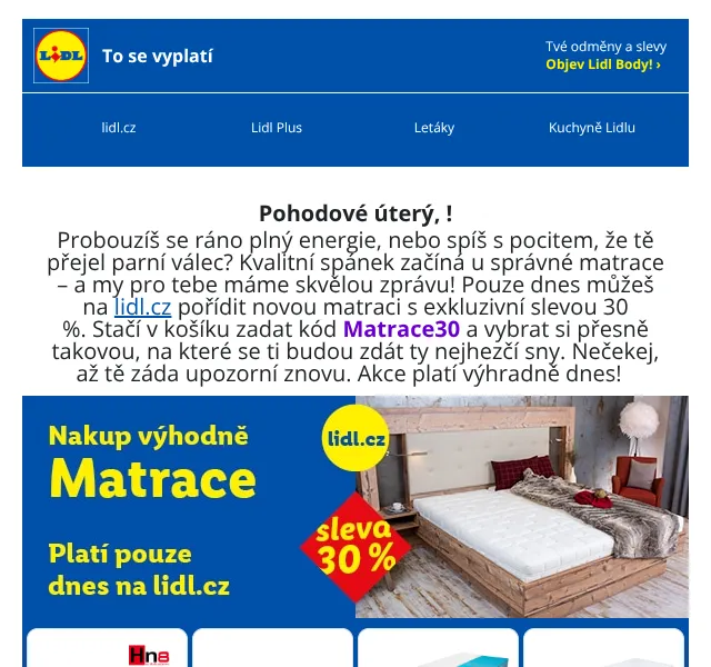 Lidl Plus: Matrace se slevou 30 % + zahrada – červenec 2026