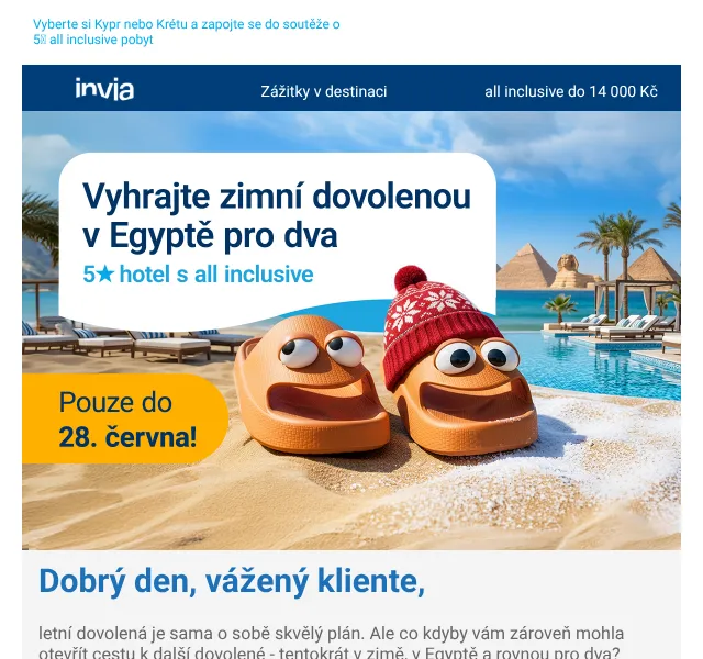 Invia: Egypt 5★ all-inclusive + Kypr/Kréta – červen 2026
