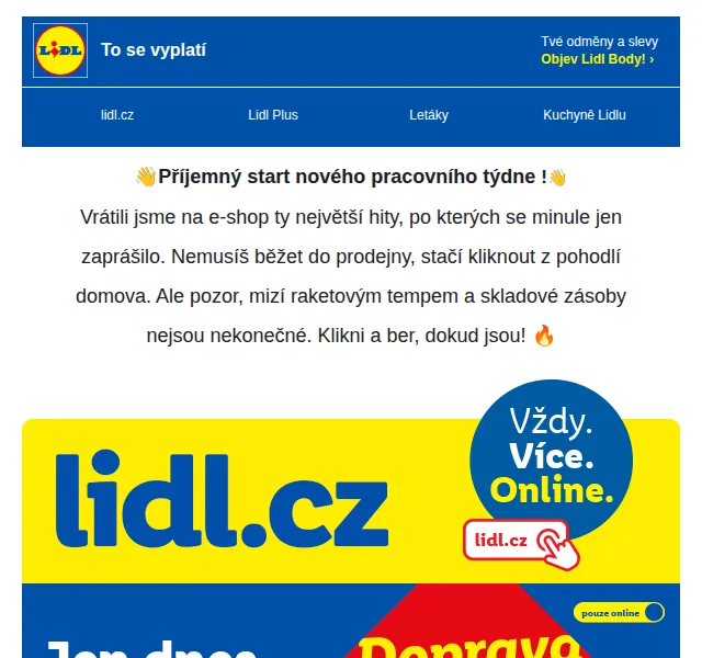 Lidl: Doprava zdarma + slevy až 43 % – květen 2026 | Nuslet.cz