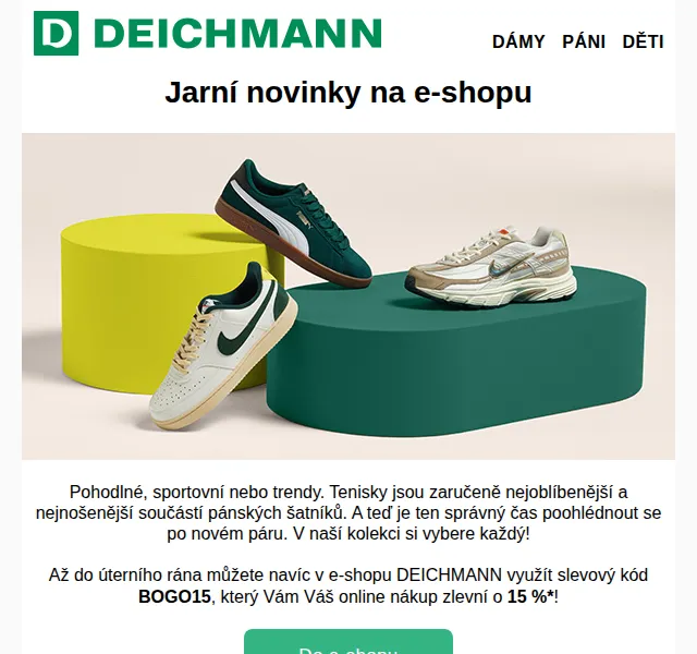 Deichmann: Sleva 15 % na pánské tenisky – červen 2026 | Nuslet.cz