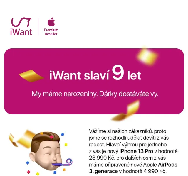 iWant.cz | Apple: Narozeninová soutěž o iPhone 13 Pro a AirPods – červen 2026 | Nuslet.cz