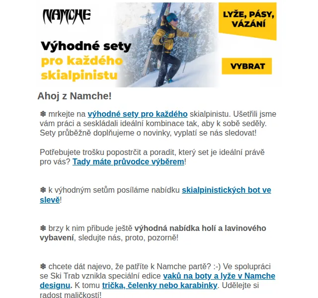 Namche: výhodné sety pro skialpinisty – červen 2026 | Nuslet.cz