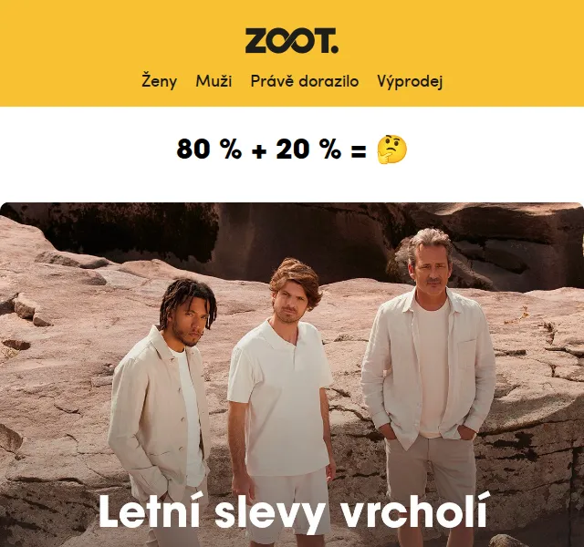 ZOOT: Letní výprodej až 80 % + extra 20 % – červenec 2026 | Nuslet.cz