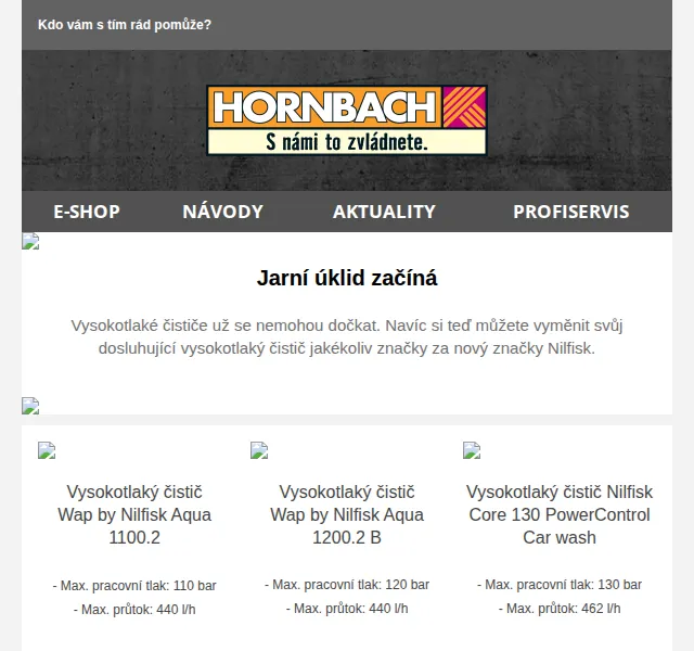 HORNBACH: Vysokotlaké čističe Nilfisk od 1 990 Kč – červen 2026 | Nuslet.cz