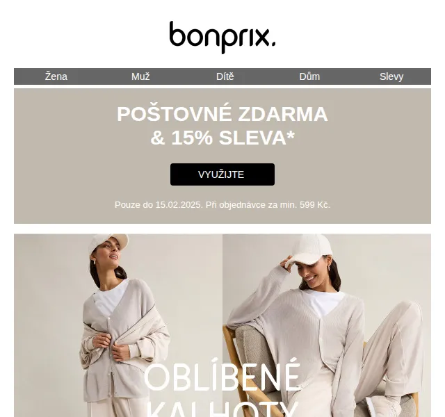 bonprix: 15% sleva + poštovné zdarma na kalhoty – červen 2026 | Nuslet.cz