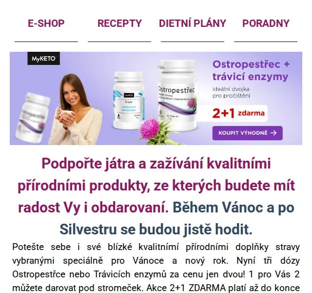 MyKETO: Ostropestřec a Trávicí enzymy 2+1 ZDARMA – červenec 2026 | Nuslet.cz