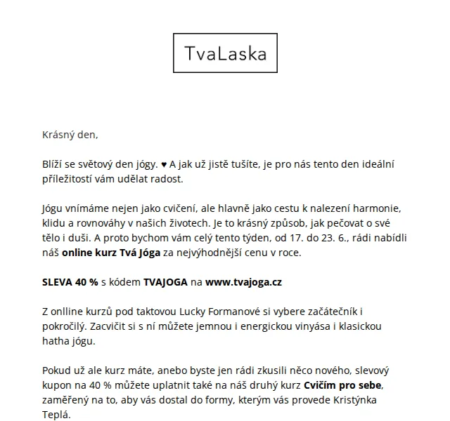 Niki a Ctirad z TvaLaska: online kurzy jógy se slevou 40 % – červen 2026 | Nuslet.cz