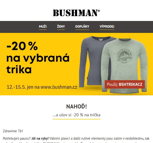 BUSHMAN: -20 % na trička s dlouhým rukávem – červen 2026 | Nuslet.cz