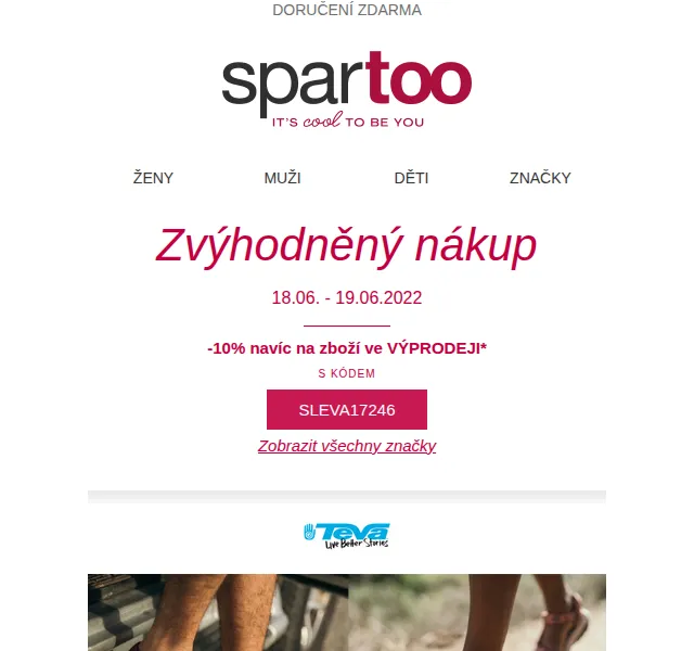 Spartoo: Až -60 % + 10 % sleva na Teva, Palladium – červen 2026 | Nuslet.cz