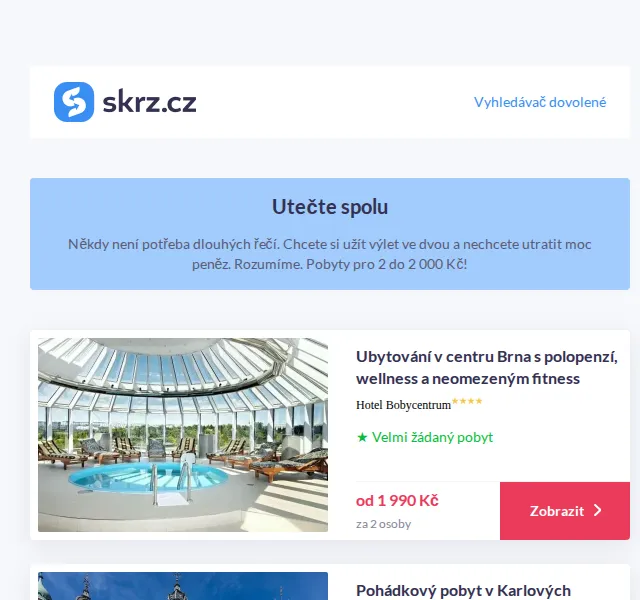 Vánoce na Skrz: Pobyty pro 2 do 2 000 Kč – červen 2026 | Nuslet.cz