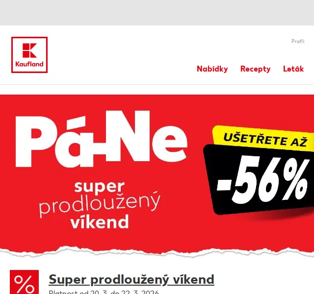 Kaufland: Brambory -56 %, mozzarella -31 % – březen 2026