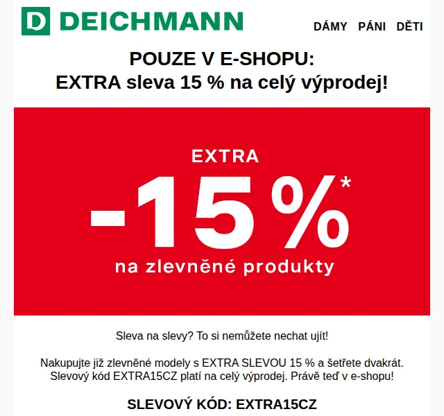 DEICHMANN: -15 % na celý výprodej online – červen 2026 | Nuslet.cz