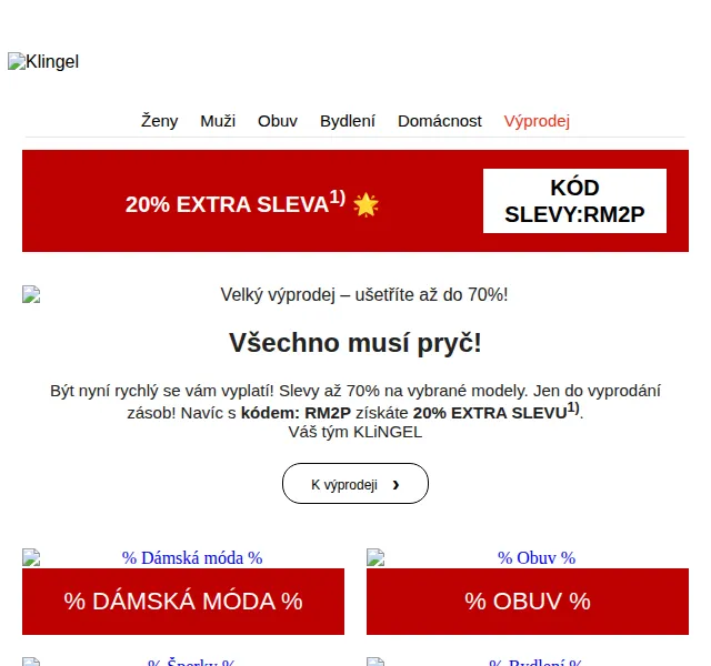 KLiNGEL: 20% extra sleva na výprodej – červen 2026 | Nuslet.cz