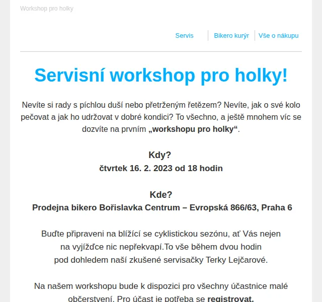 Bikero: Workshop pro holky zdarma – únor 2026 | Nuslet.cz