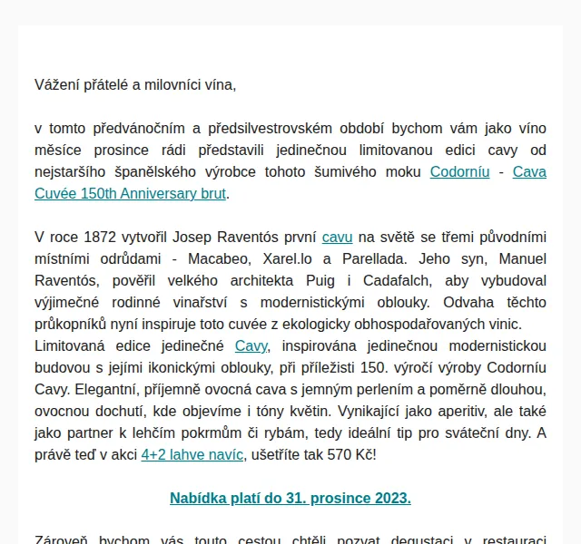 Premier Wines & Spirits: Codorníu Cava 150th Anniversary 4+2 – červenec 2026 | Nuslet.cz