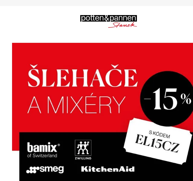 Potten & Pannen: Sleva 15 % na ruční šlehače a mixéry – červen 2026 | Nuslet.cz