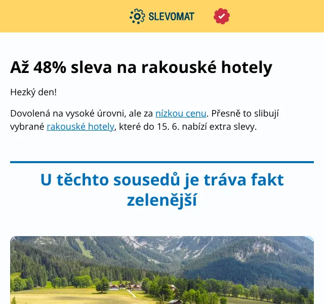 Slevomat: až 48 % sleva na rakouské hotely – červen 2026