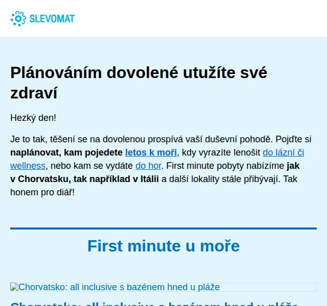 Slevomat: First minute pobyty k moři od 3 449 Kč – červen 2026 | Nuslet.cz