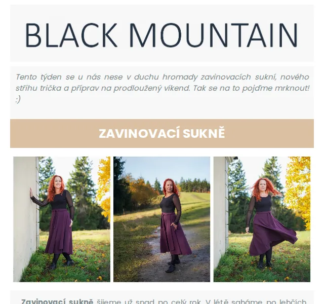 Black Mountain: Nové zavinovací sukně a trička – červen 2026 | Nuslet.cz