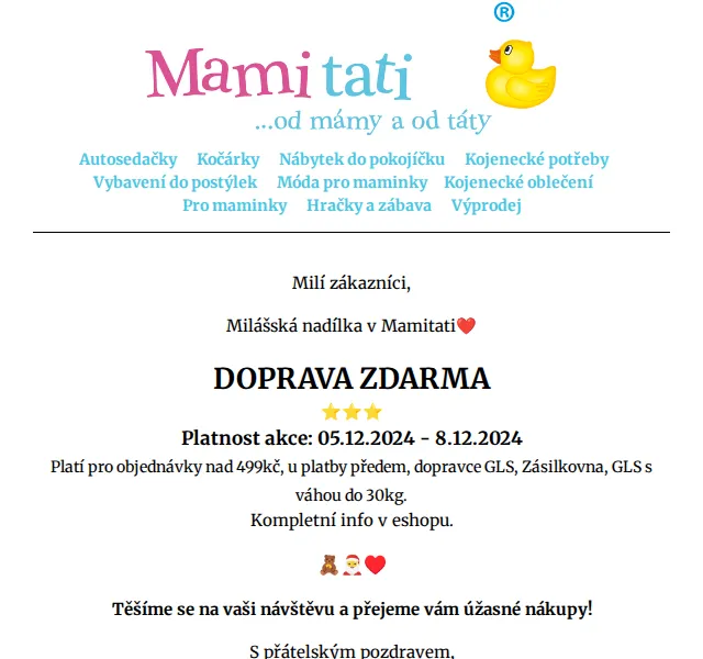 Mamitati.cz: doprava zdarma od 499 Kč + hračky – prosinec 2026 | Nuslet.cz