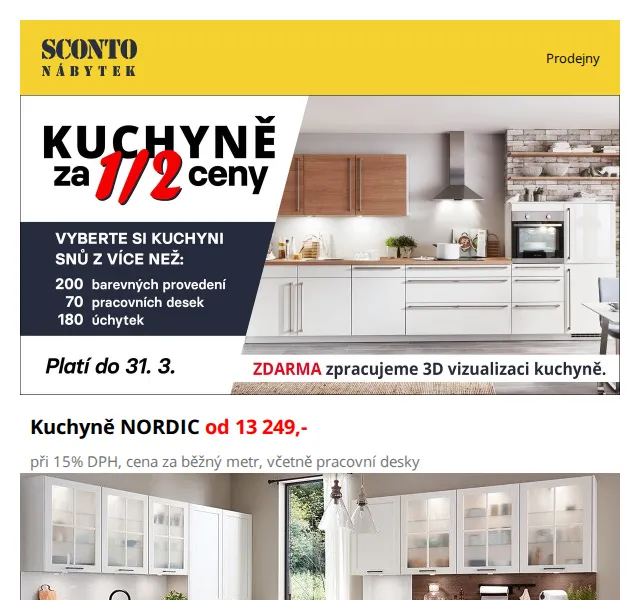 Sconto: Kuchyně od 10 599 Kč, jídelní sety až -54 % – červen 2026 | Nuslet.cz