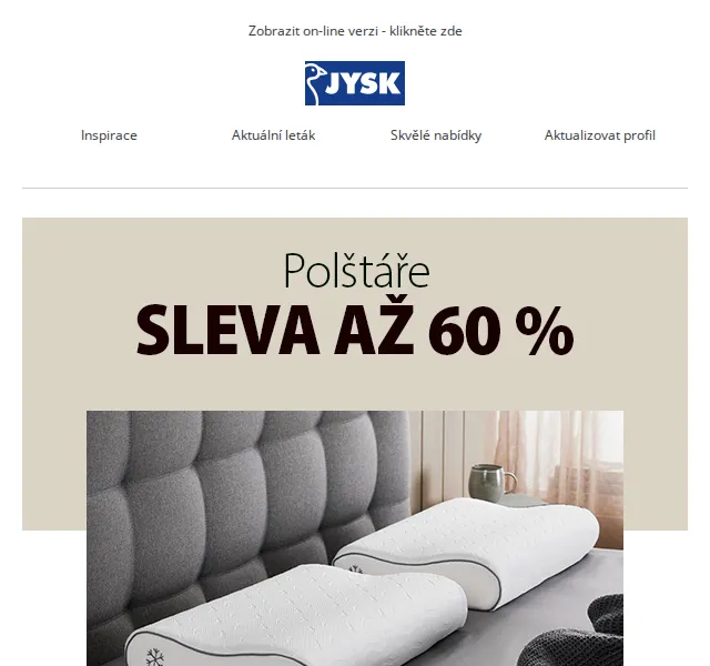 JYSK: Sleva až 60 % na polštáře – červen 2026 | Nuslet.cz