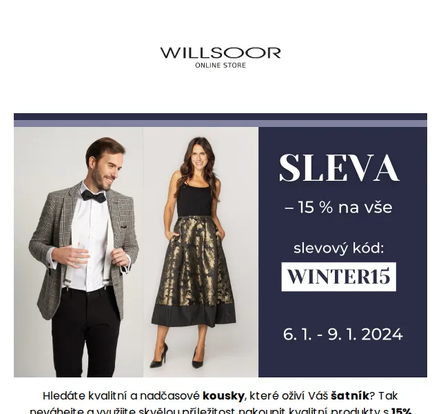 Košile Willsoor: 15% sleva na vše – červen 2026 | Nuslet.cz