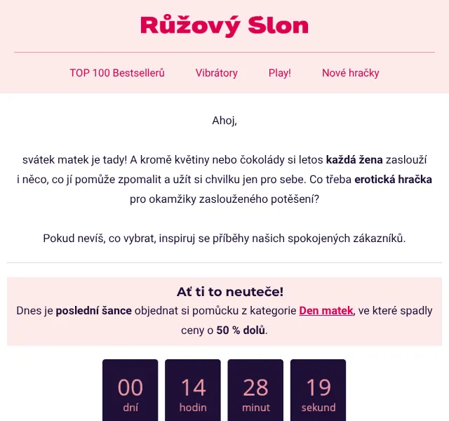 Růžový Slon: -50 % na erotické hračky – květen 2026 | Nuslet.cz