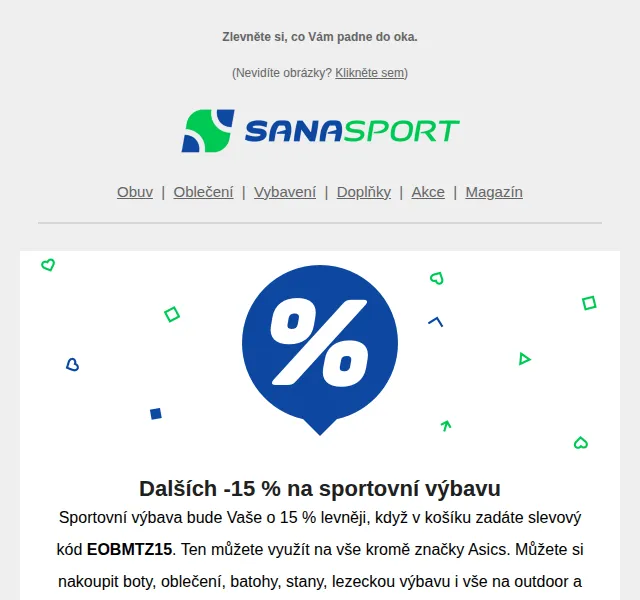 Sanasport: Sleva 15 % na sportovní výbavu – červen 2026 | Nuslet.cz