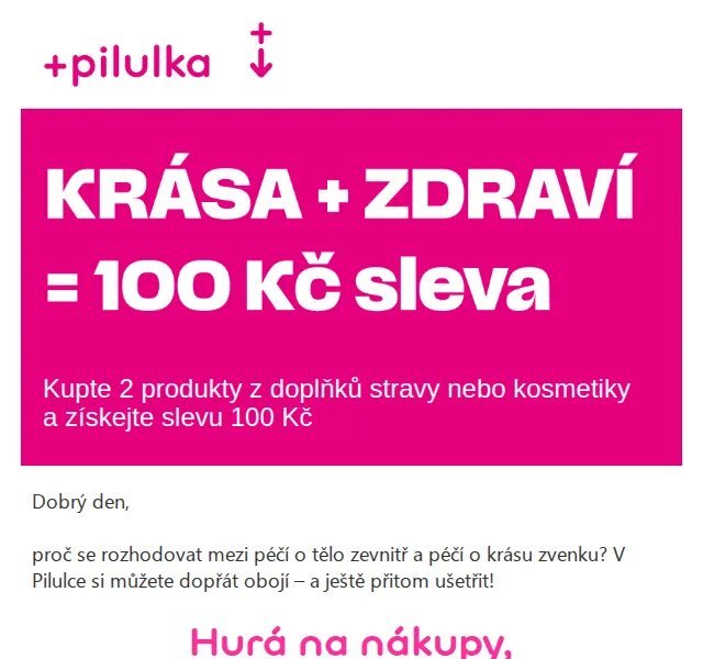 Pilulka.cz: 100 Kč sleva na 2 produkty – červenec 2026 | Nuslet.cz