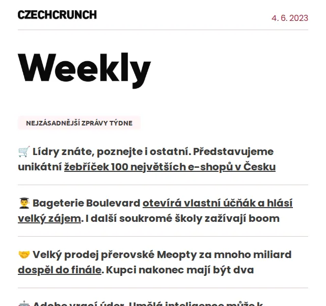 CzechCrunch: Pravidelný přehled zpráv – červen 2026 | Nuslet.cz