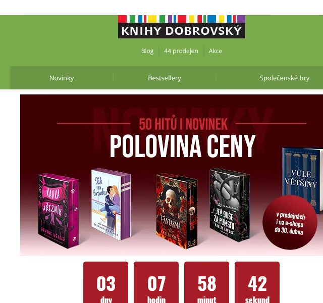 KnihyDobrovsky.cz: 50 % sleva na bestsellery 2025 – duben 2026