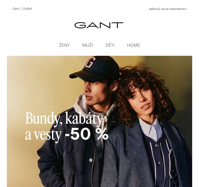 GANT: bundy, vesty a kabáty -50 % – září 2026