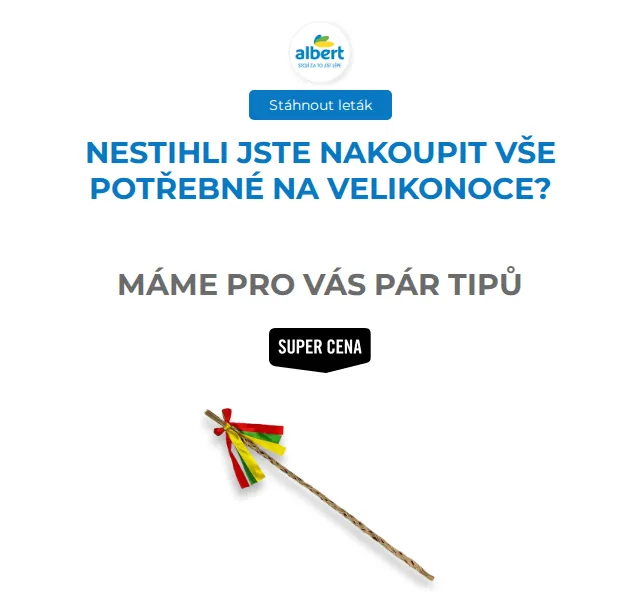 Albert: Velikonoční nadílka – šunka 17,90 Kč/100g, čokoláda 40 % – červen 2026 | Nuslet.cz
