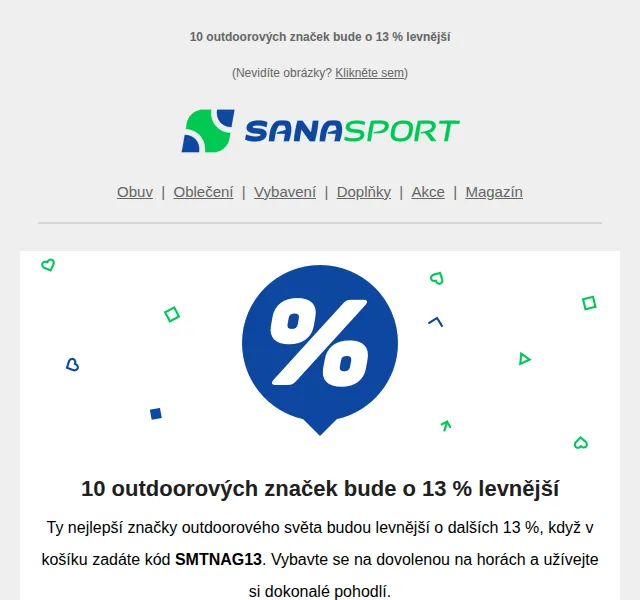 Sanasport: sleva 13 % na outdoorové značky – červen 2026 | Nuslet.cz