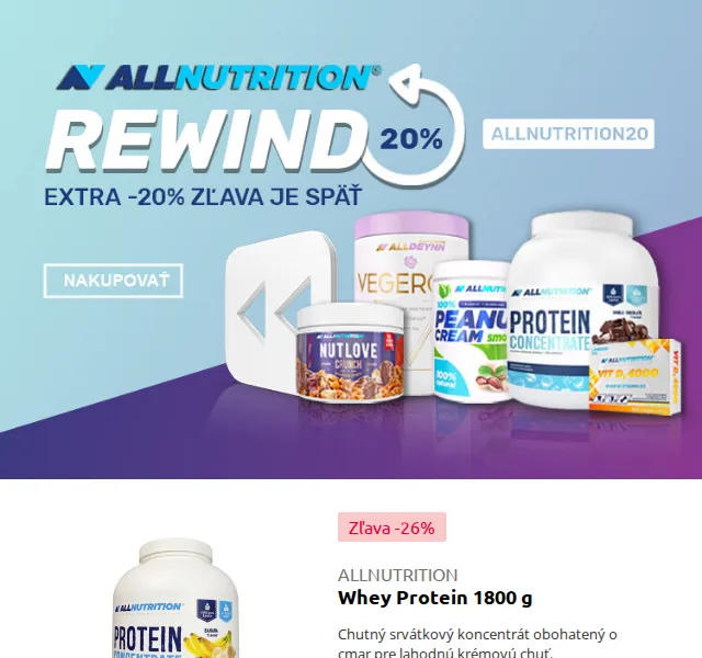 BodyWorld.eu: Sleva 20 % na ALLNUTRITION – červen 2026 | Nuslet.cz