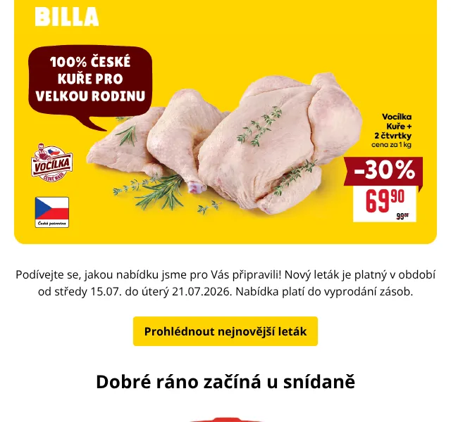 Billa: Maliny 34,90 Kč, jogurt 9,90 Kč – červenec 2026